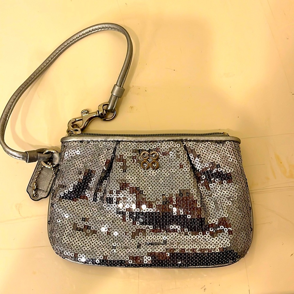 Coach silver sequin wristlet